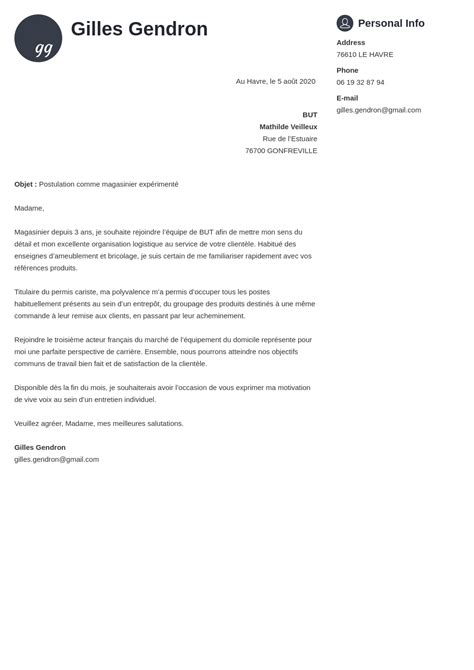 Exemple De Lettre De Motivation Magasinier Agent Logistique