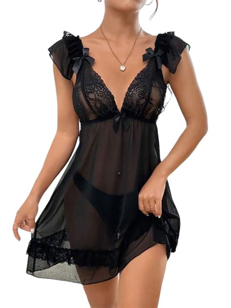 Dymade Women Sleeveless Nightdress Sexy Backless Mesh Sheer Babydoll Lingerie For Valentine S