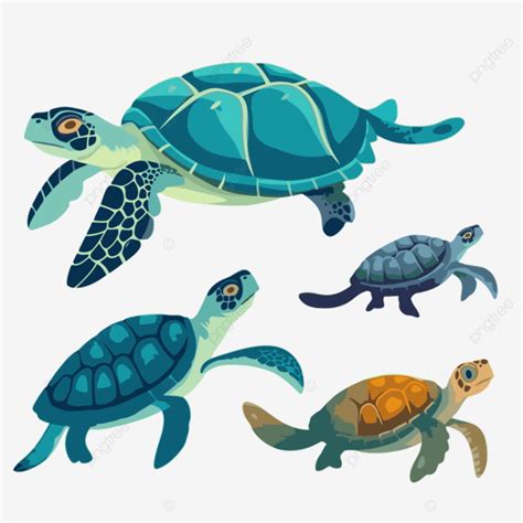 Sea Turtles Clipart Set Of Four Sea Turtles Cartoon Vector Cartoon