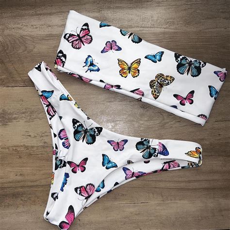 Butterfly Tube Top Bikini Set High Waisted Depop