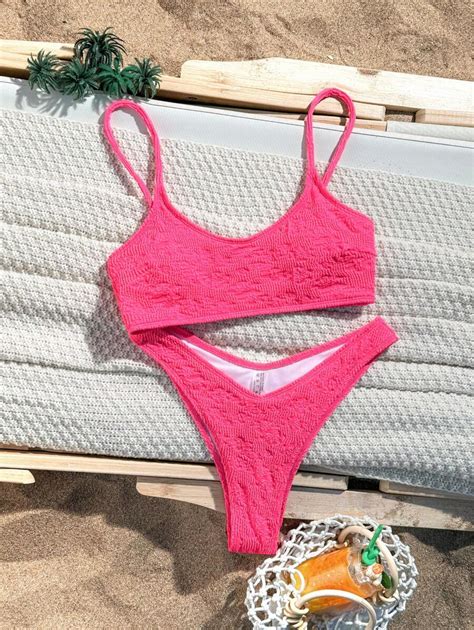 SHEIN Swim Conjunto de bikini de unicolor separado con traje de baño para mujeres Mode de