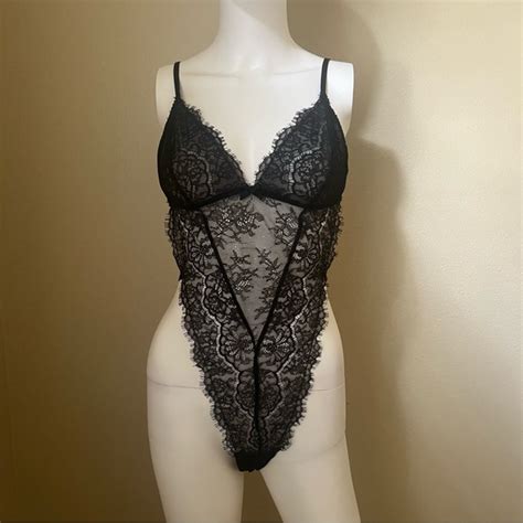 Victoria S Secret Intimates Sleepwear Victorias Secret Black Lace Teddy Bodysuit Lingerie