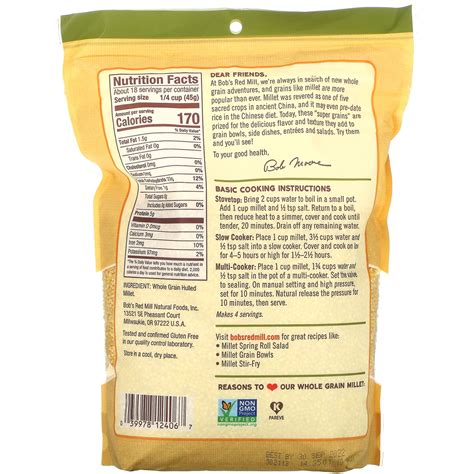 Bobs Red Mill Whole Grain Millet 28 Oz 794 G