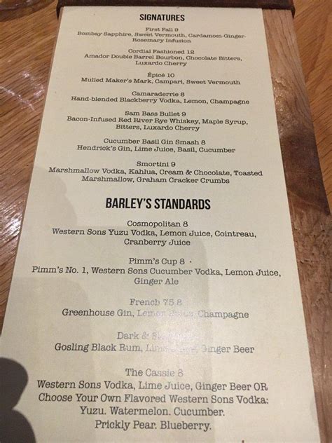 Menu at Barley & Board, Denton