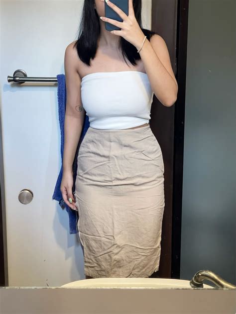 Linen Nude Midi Skirt On Carousell