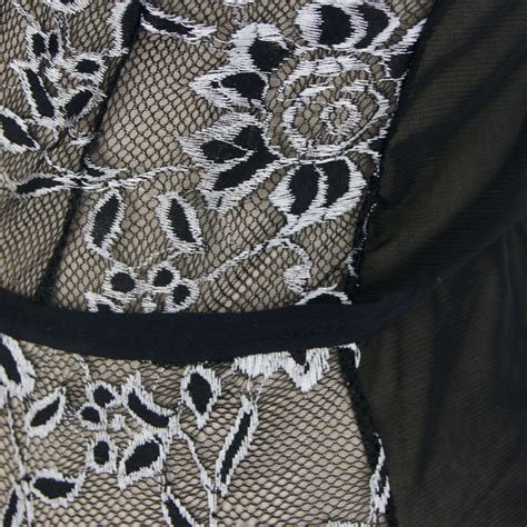 Sexy Black Floral Embroidery Lace Halter One Piece Sheer Bodysuit Lingerie N16520