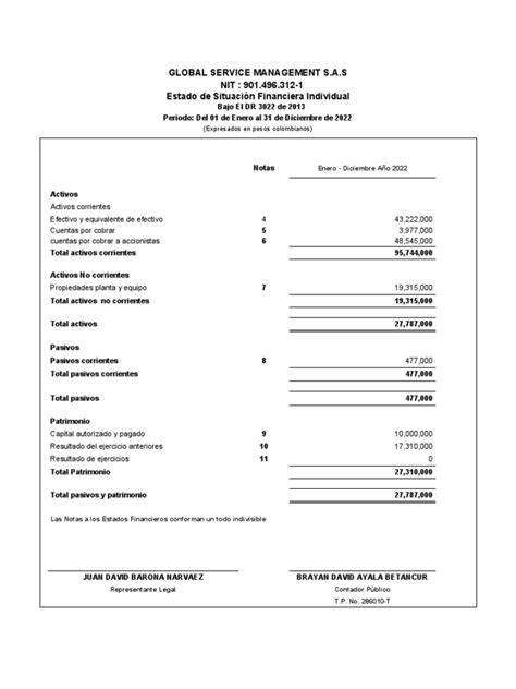 Estados Financieros 2022 Global Pdf Normas Internacionales De