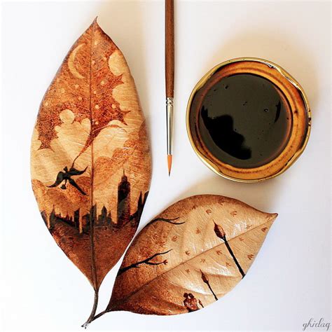 Кофейные рисунки на листьях: 10 романтических миниатюр