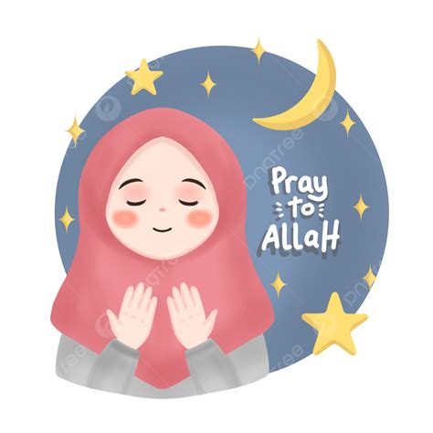 Gambar Ilustrasi Kartun Doa Ramadhan Muslim Kartun Muslimah Berdoa Png