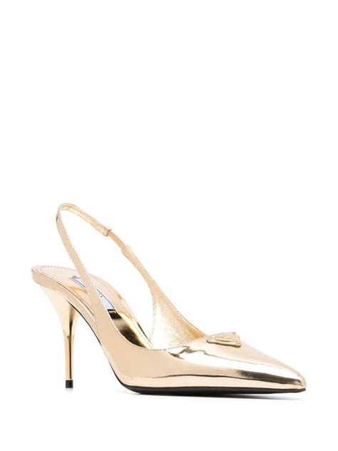 Prada Triangle Logo Mm Metallic Slingback Pumps Farfetch