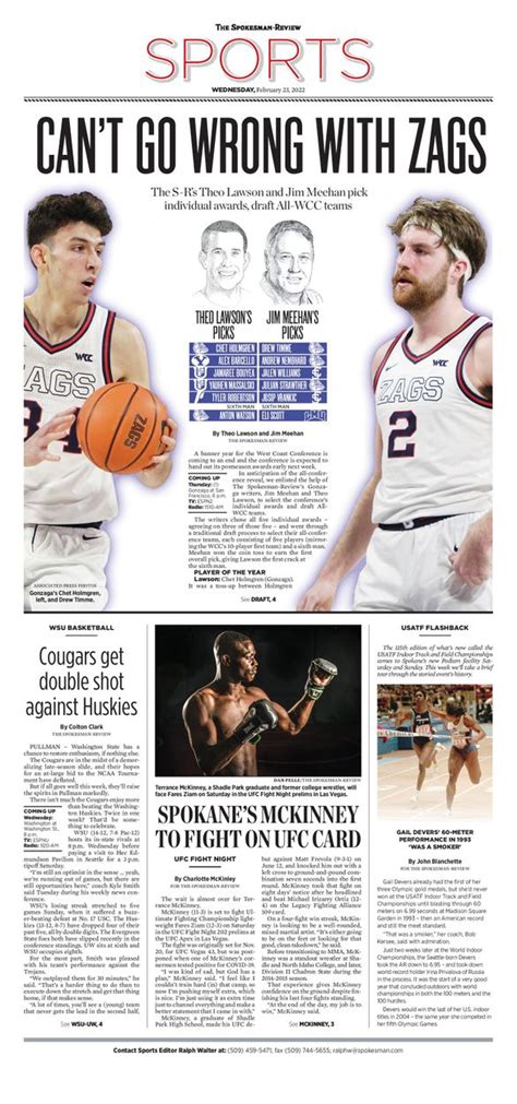 Sports Front Page For Feb 23 2022 The Spokesman Review
