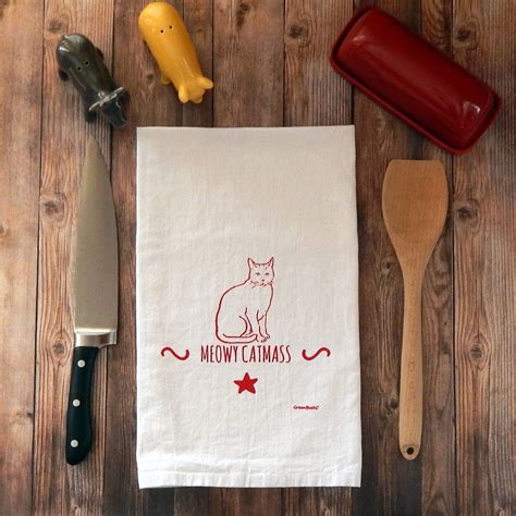 Tea Towel Meowy Catmass Tea Towels Flour Sack Tea Towels Themed Tea