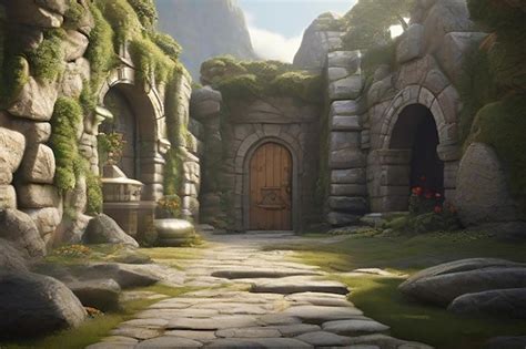 Les Maisons Du Village Des Hobbits Avec Des Portes Et Des Fenêtres