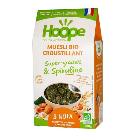 Achat Hoope Muesli Croustillant Super Graines Et Spiruline 3 Noix Bio