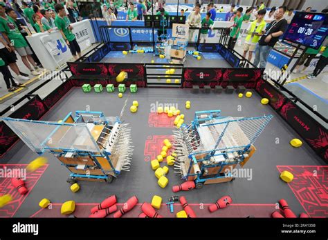 YANTAI CHINA JUNE 29 2023 Participants Compete In The MakeX Robot