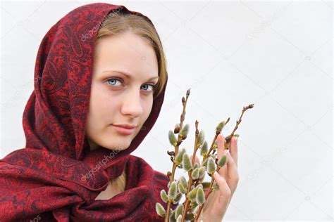Girl With Pussy Willow Stock Photo Yarosand75 21304493