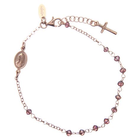 Pulseira Amen Prata Ros Cristais Roxos Pingente Cruz Venda