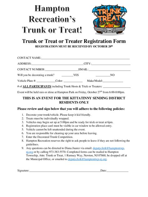 Fillable Online Trunk Or Treat Or Treater Registration Form Fax Email Print Pdffiller