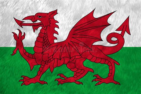 Towel Fabric Pattern Flag of Wales, Consists of a Red Dragon Passant on ...