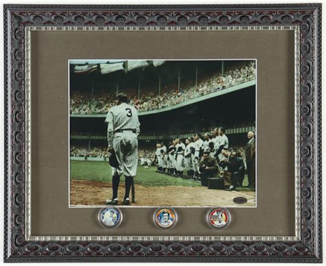 Babe Ruth Custom Framed Colorized Photo Display With Complete Set Of Colorized US Coins
