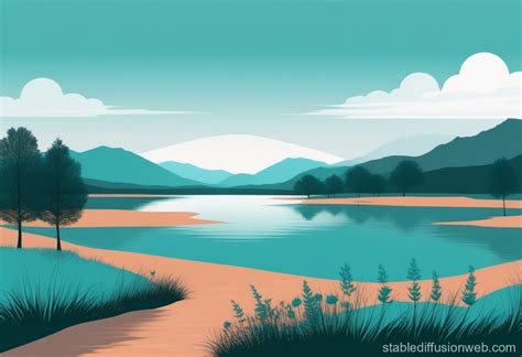 Teal Landscape Vector Art Stable Diffusion Online