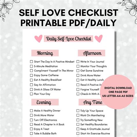 Self Love Checklist Printable Pdf Daily Routine Self Love Etsy