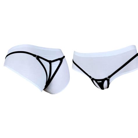 1047 Shbikini Mini Micro Thong Crotchless Panties Lingerie Open Crotch String Black