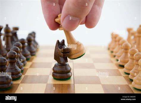 Chess Game Queen Captures Horse Stock Photo Alamy