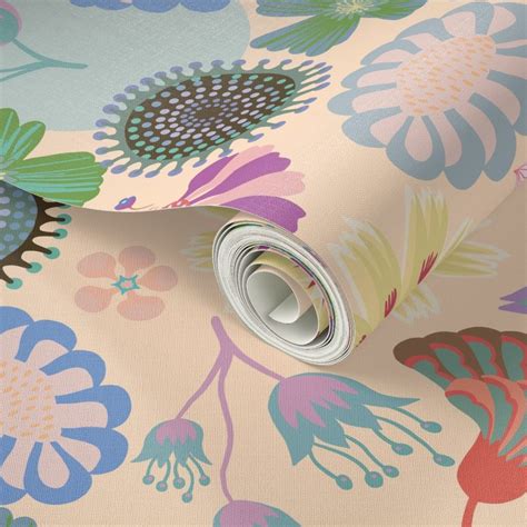 Flower Power Nude Wallpaper Spoonflower