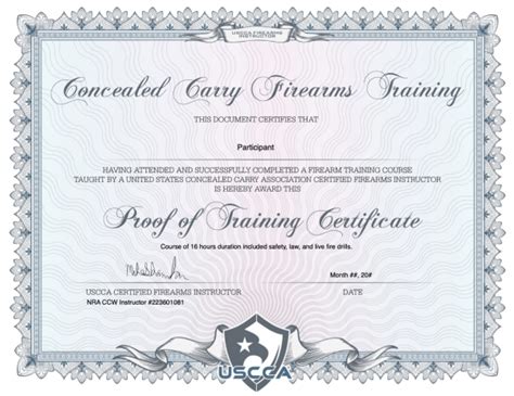 Concealed Carry Firearm Training Certificate Prntbl