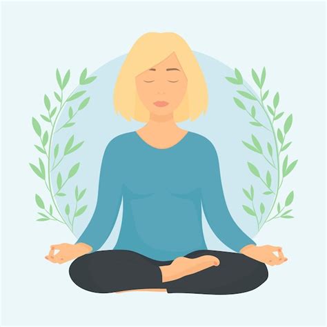 Yoga Fille Blonde Assise En Posture De Lotus Vecteur Premium