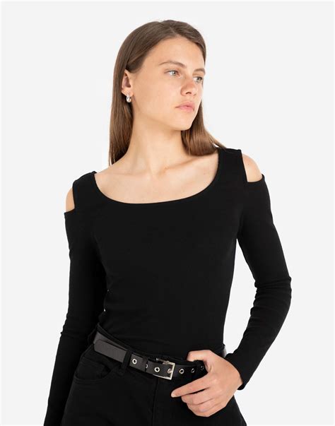 Черный лонгслив с вырезами на плечах GKT015079-1 купить по цене от 299 ...