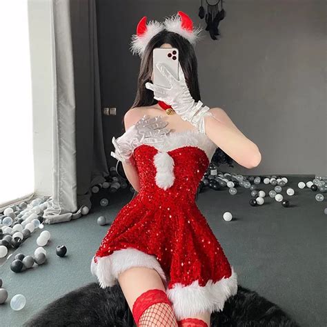 Santa Claus Christmas Cosplay Lingerie Set With Sequins Merry Xmas