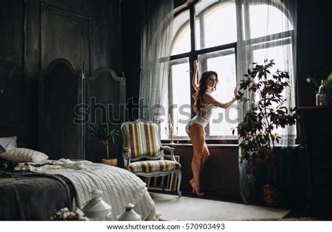 Beautiful Woman Lingerie Showing Long Legs Stock Photo 570903493 Shutterstock