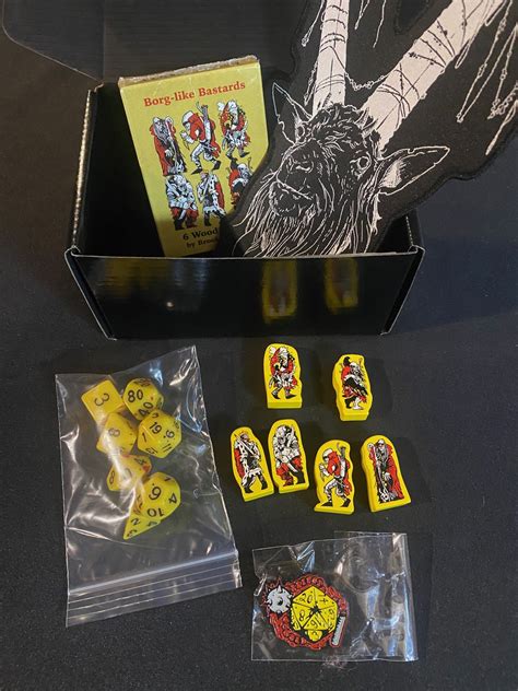 Mork Borg Mystery Box Bundle with minis, dice set, enamel pin, and a