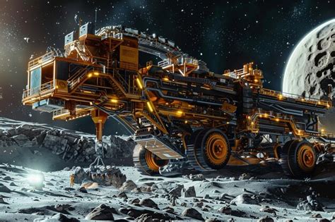 Premium Photo A Space Mining Rig Extracting Minerals From A Dist