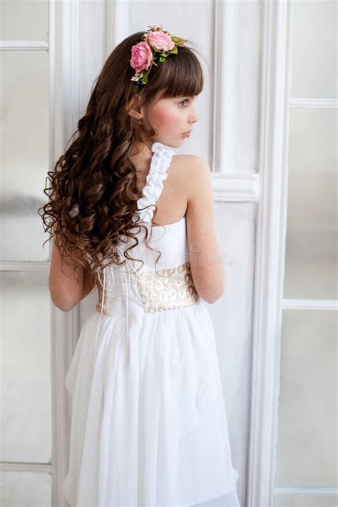 Tender Brunette Girl Standing Near The Door Stock Photo Image Of Innocence Portrait