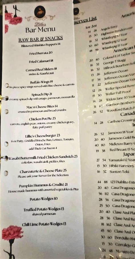 Lillies Victorian Establishment Menu Updated For 2025