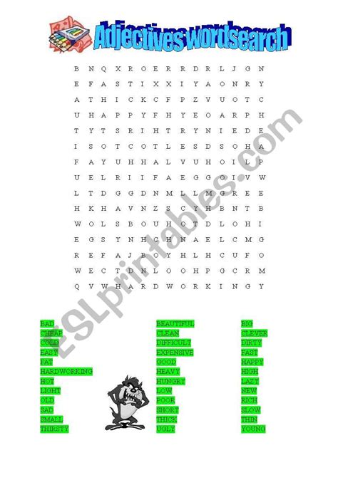 Adjectives Word Search Free Printable