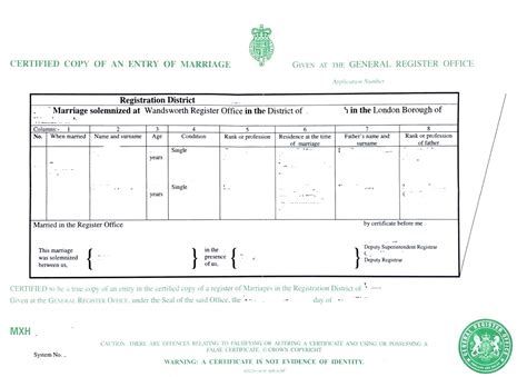 Certified Copy of an Entry of Marriage GB Musterübersetzungen von