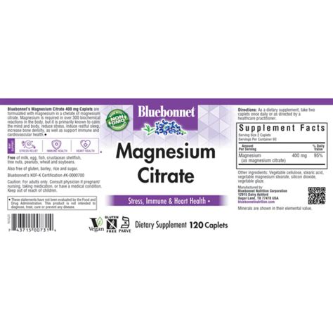 Bluebonnet - Magnesium Citrate - 120 Capsules - Charlotte Vitamins