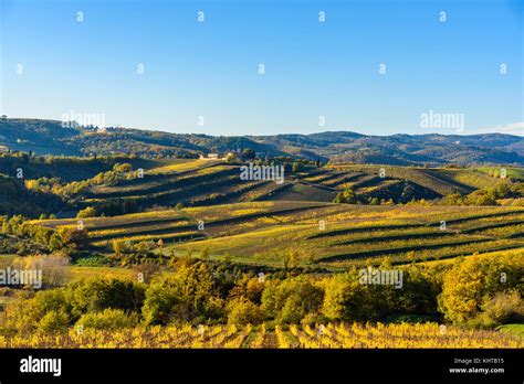 Tuscany Landscape At Sunset In Autumn Chianti Wine Region Italy Stock