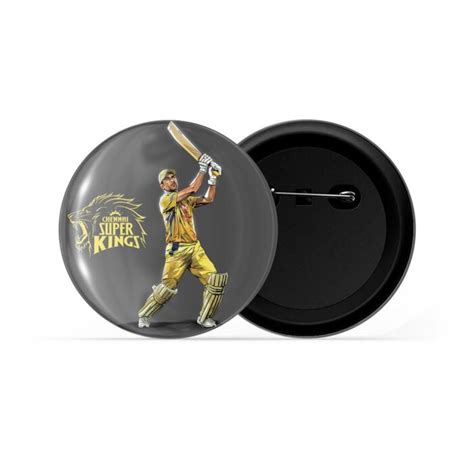 Dhcrafts Pin Badges Yellow Color Cricket M S Dhoni Chennai Csk Glossy