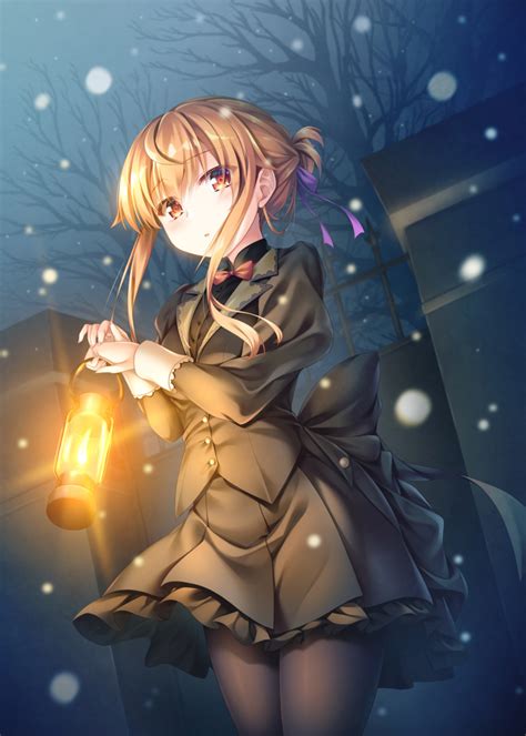 Safebooru 1girl Bare Tree Black Jacket Black Pantyhose Black Skirt