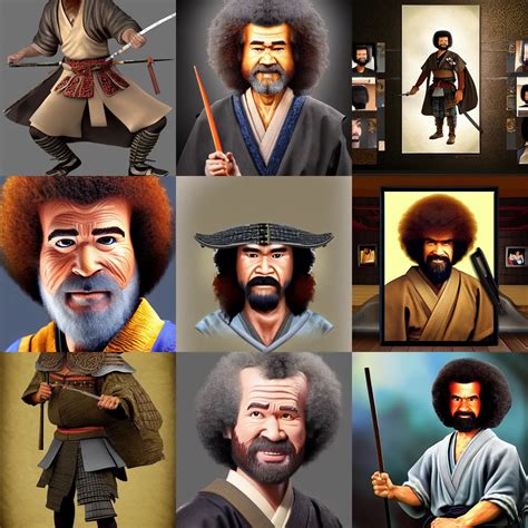 Full Body Shot Samurai Bob Ross Realistic Detailed Stable Diffusion