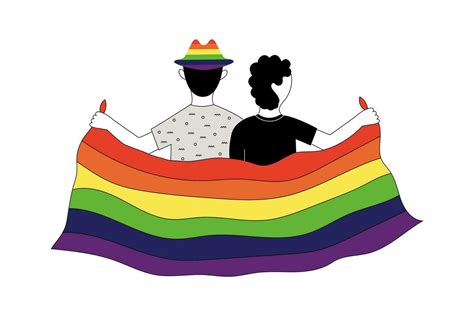 un gay Pareja participación un arco iris lgbt bandera Vector en Vecteezy