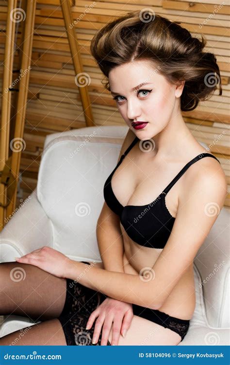 Woman In Black Lingerie Stock Photo Image Of Nice Lingerie 58104096