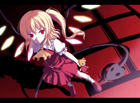 Blonde Hair Dress Flandre Scarlet Long Hair Red Eyes Sword Touhou Vampire Weapon Wings