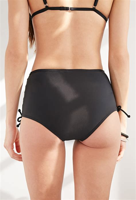 Lyst Forever 21 Crisscross High Waisted Bikini Bottoms In Black