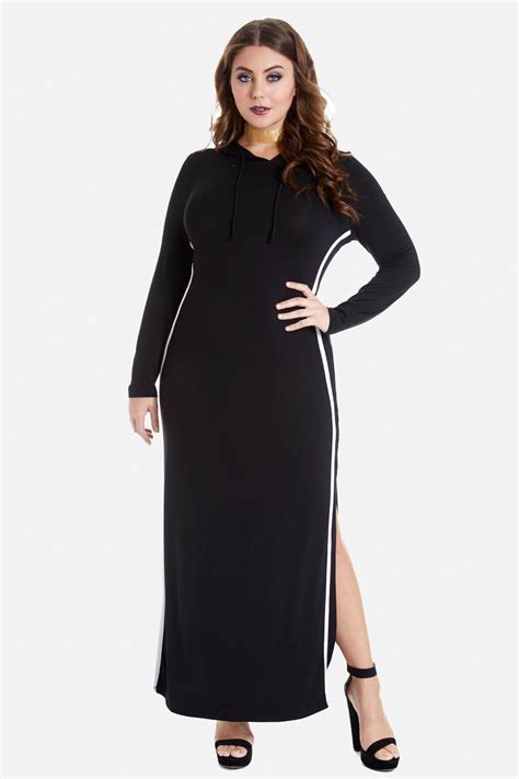 Plus Size Hooded Maxi Dress With Splits Trendy Plus Size Fashion